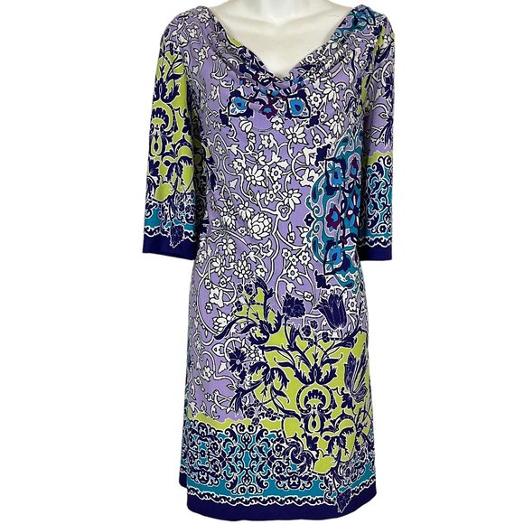 Adrianna Papell Dresses & Skirts - Adrianna Papell Womens Purple Jersey Knit Stretch Floral Dress 3/4 Sleeve sz 12